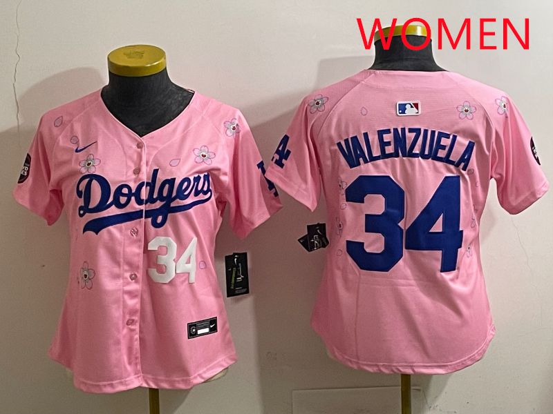 Women Los Angeles Dodgers #34 Valenzuela Pink Sakura Edition 2025 Nike MLB Jersey style 32